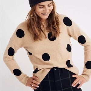 NWOT Madewell Dot Graystone Long Sleeve Pullover Sweater in Tan & Black M